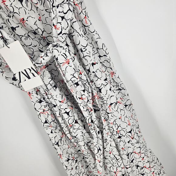 Zara Dress White Abstract Floral Sleeveless Square Neck A-line Midi NWT Size XS - Picture 6 of 9